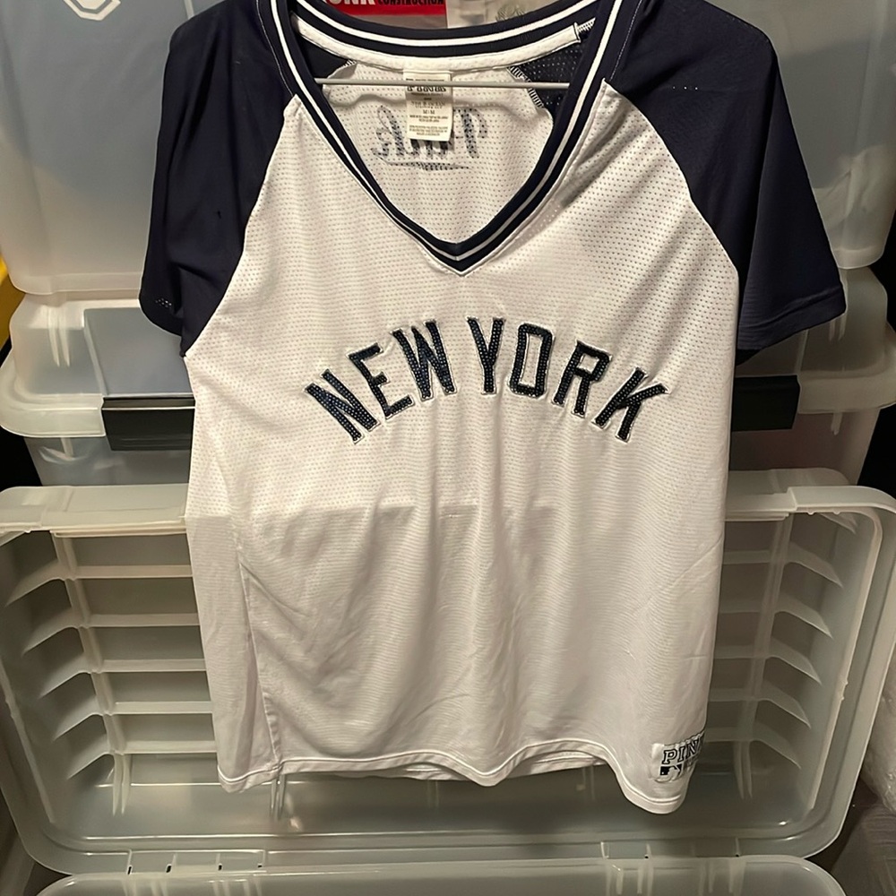 Like NEW VSPINK New York Yankees jersey vneck shirt with sequins lettering